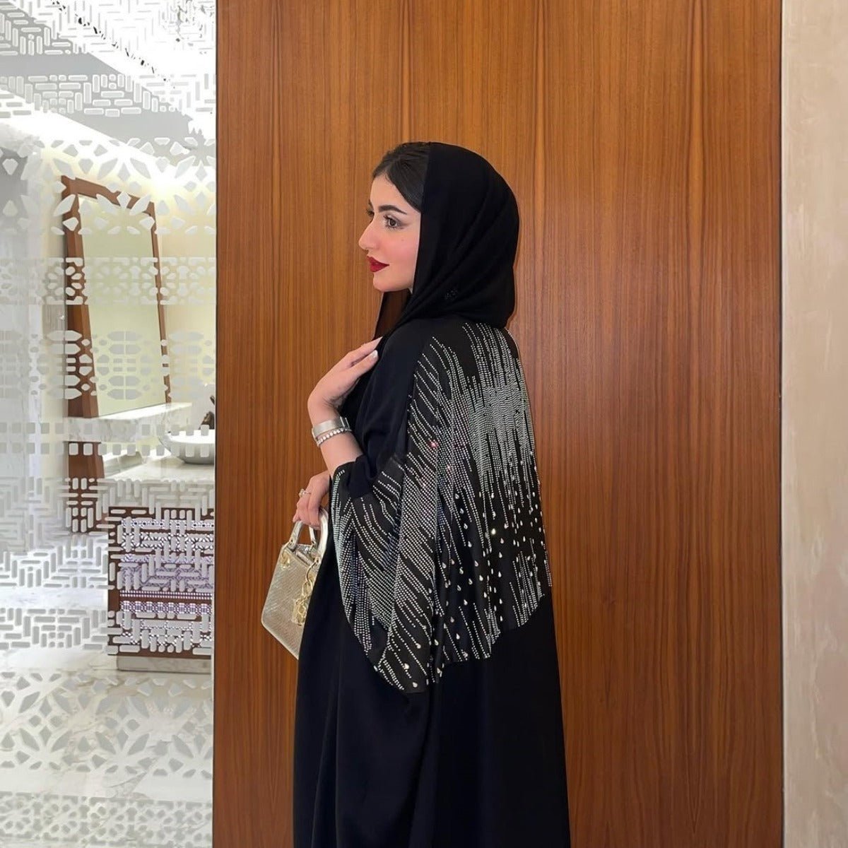 Diamond Embellished Open Front Cardigan Robe - Luxury Loose Fit Cover Up with Crystal Details(MOA213) - Mariam's Collection