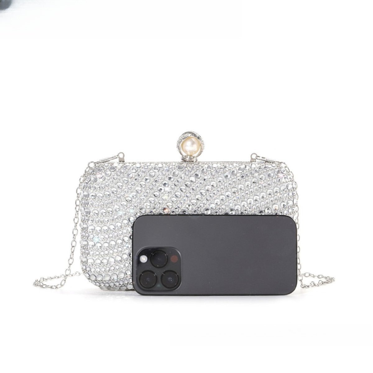 ‌Diamond - Studded Pearl Party Clutch Versatile Crossbody Handheld Evening Bag for Glamorous Occasions (MAC280) - Mariam's Collection