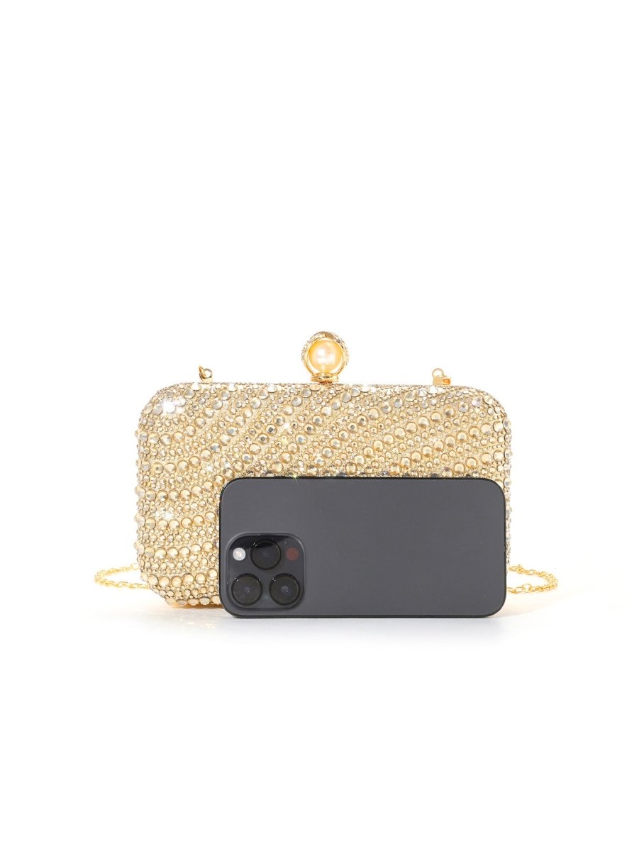 ‌Diamond - Studded Pearl Party Clutch Versatile Crossbody Handheld Evening Bag for Glamorous Occasions (MAC280) - Mariam's Collection