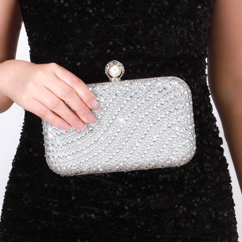 ‌Diamond - Studded Pearl Party Clutch Versatile Crossbody Handheld Evening Bag for Glamorous Occasions (MAC280) - Mariam's Collection
