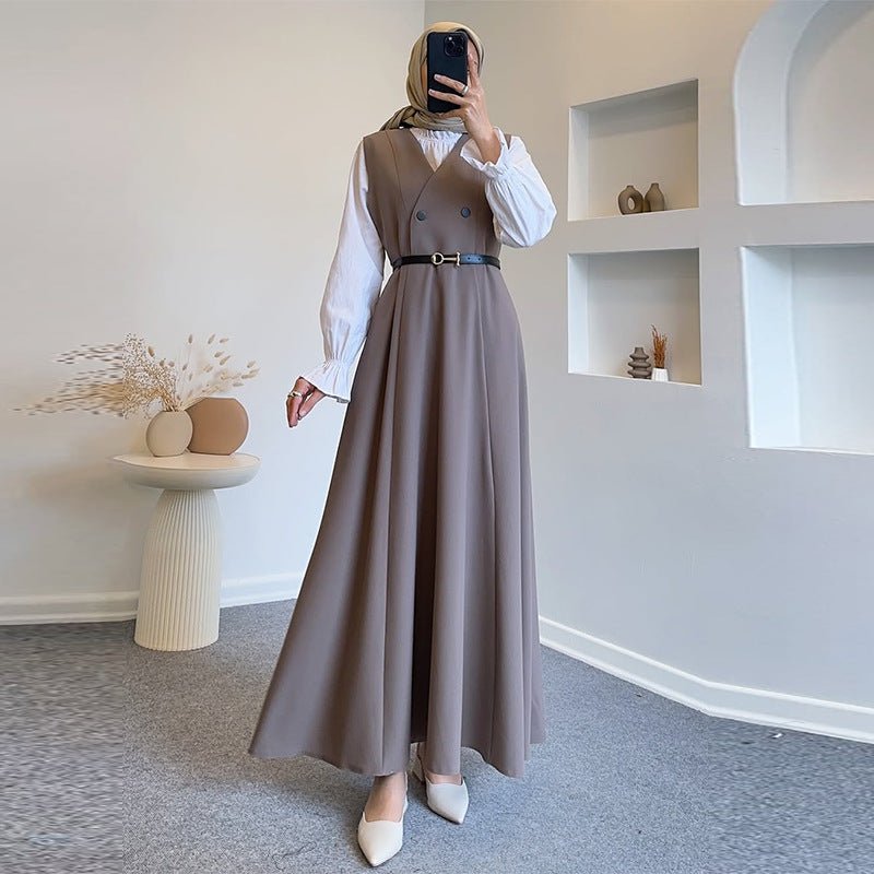 Double - Breasted Vest Dress with Shirt(MS286) - Mariam's Collection