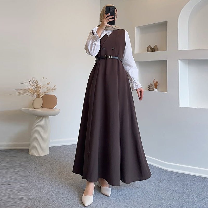 Double - Breasted Vest Dress with Shirt(MS286) - Mariam's Collection