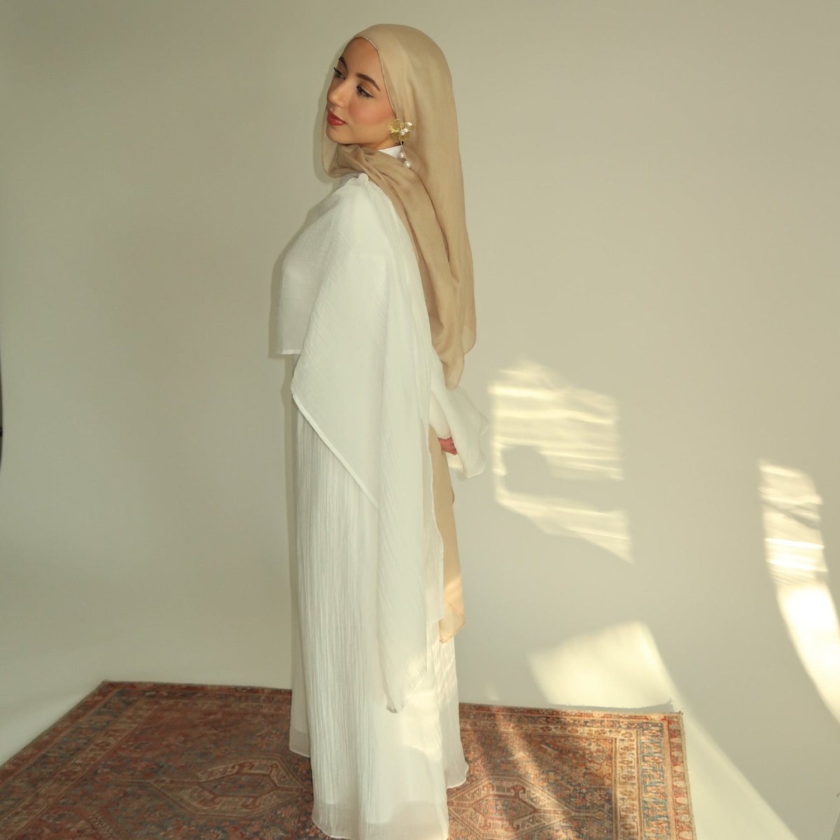 Double - Layer Abaya with Attached Cape | Textured Maxi Dress with Decorative Brooch(MA334) - Mariam's Collection