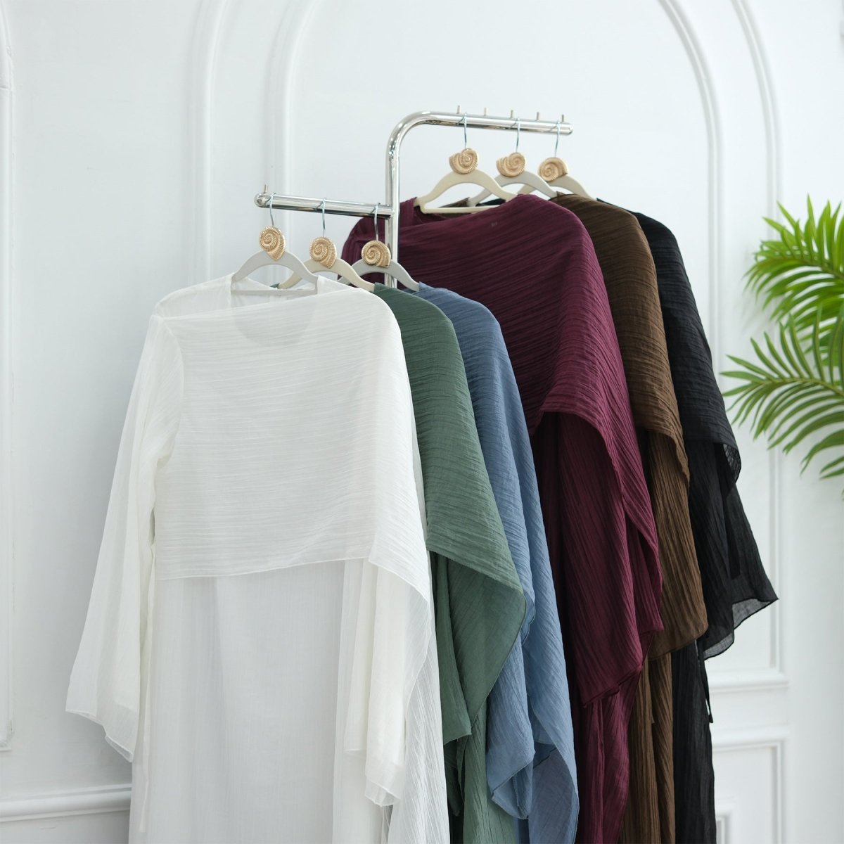 Double - Layer Abaya with Attached Cape | Textured Maxi Dress with Decorative Brooch(MA334) - Mariam's Collection