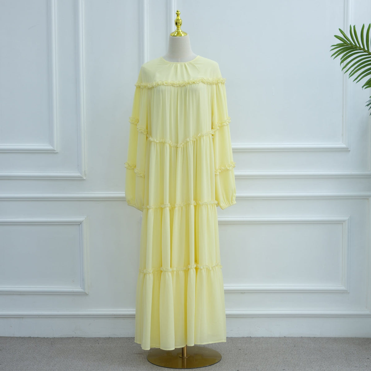 Double-Layer Cake Skirt Modest Dress(MS546) - Mariam's Collection