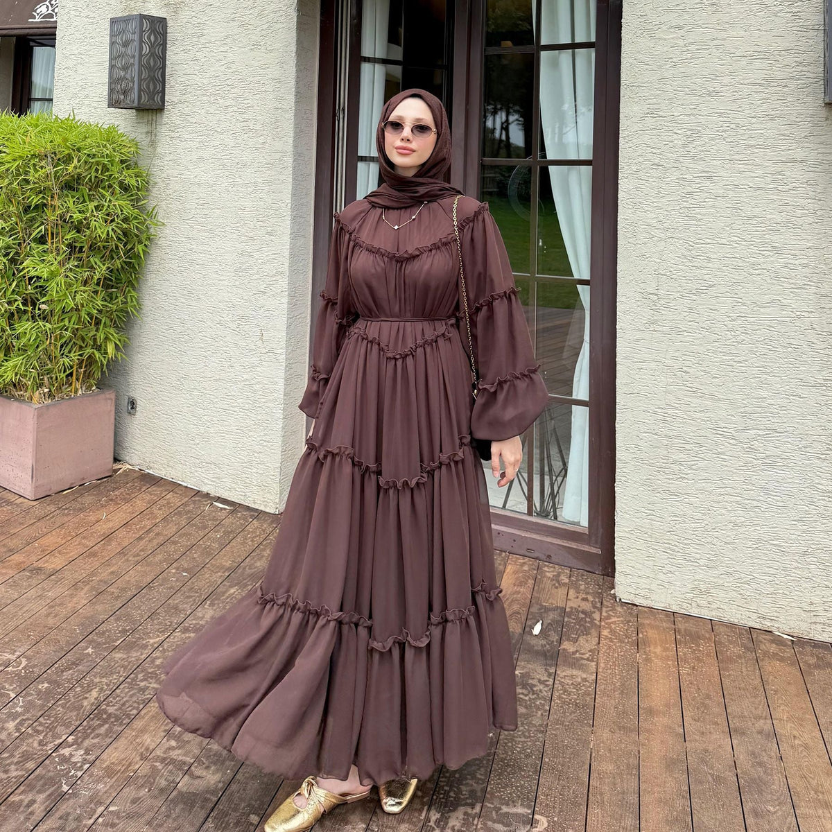 Double-Layer Cake Skirt Modest Dress(MS546) - Mariam's Collection