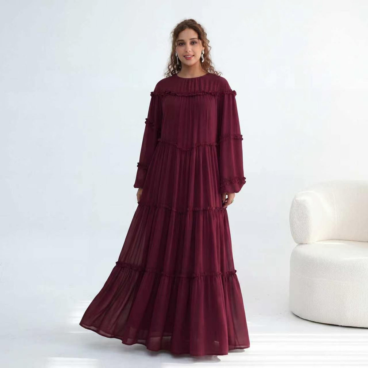 Double-Layer Cake Skirt Modest Dress(MS546) - Mariam's Collection
