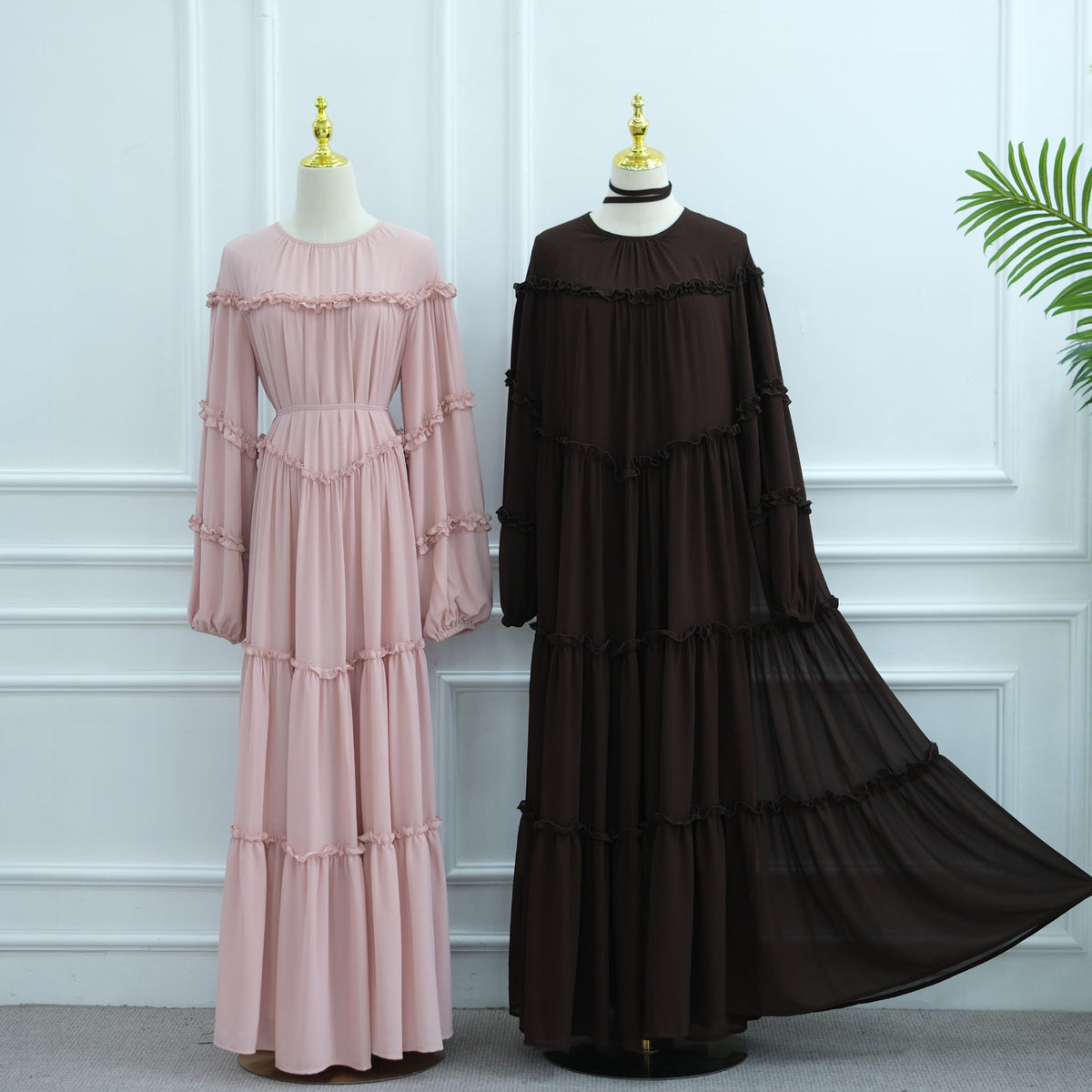 Double-Layer Cake Skirt Modest Dress(MS546) - Mariam's Collection
