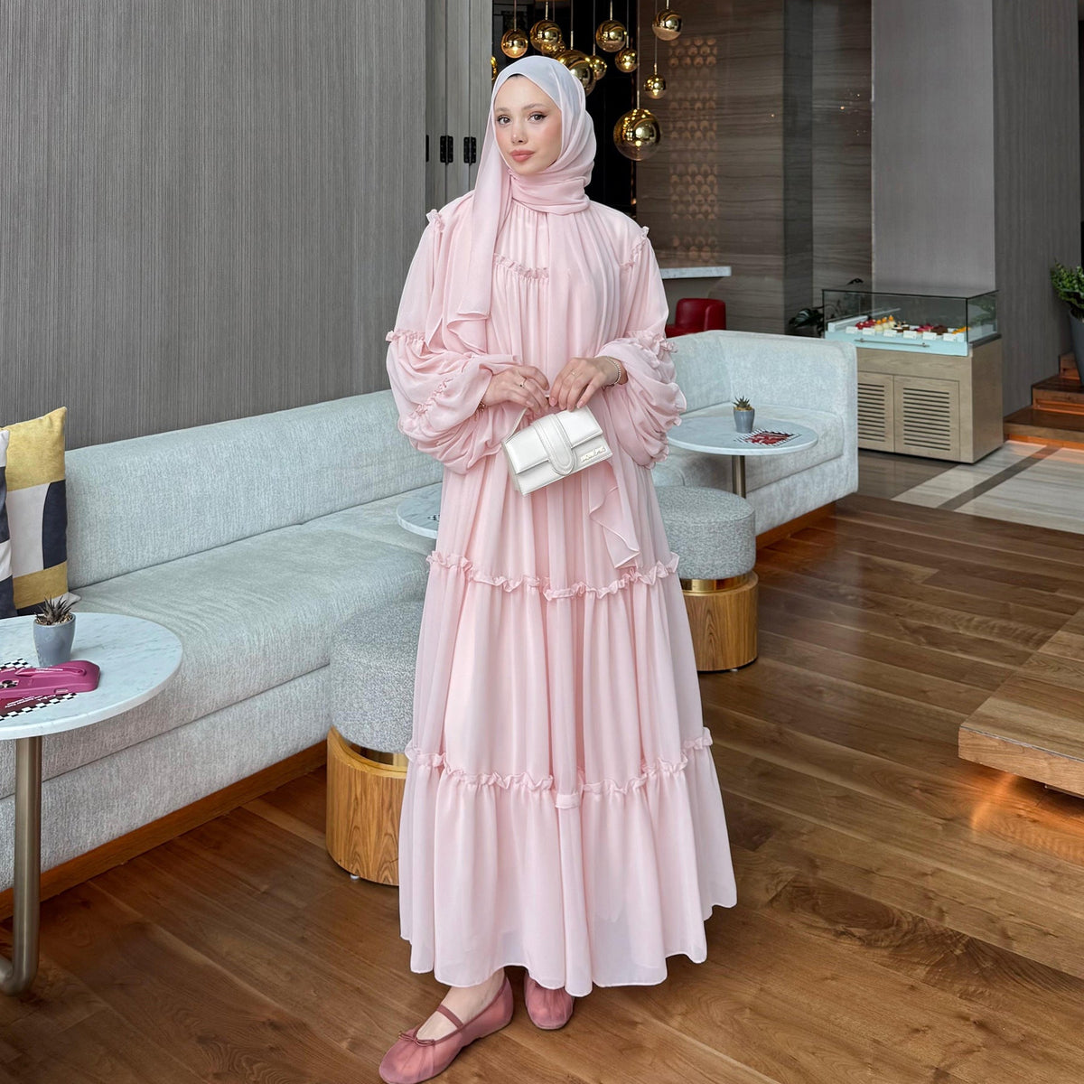 Double-Layer Cake Skirt Modest Dress(MS546) - Mariam's Collection