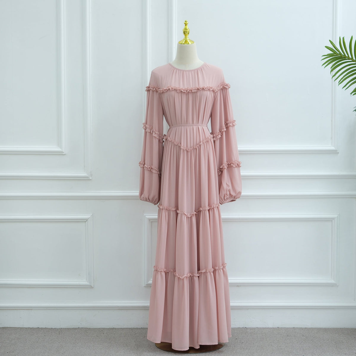 Double-Layer Cake Skirt Modest Dress(MS546) - Mariam's Collection