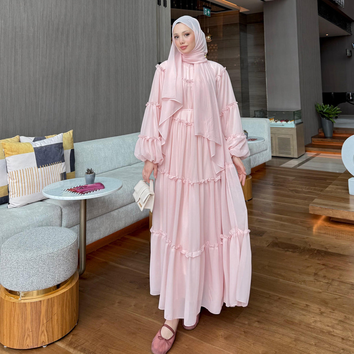 Double-Layer Cake Skirt Modest Dress(MS546) - Mariam's Collection