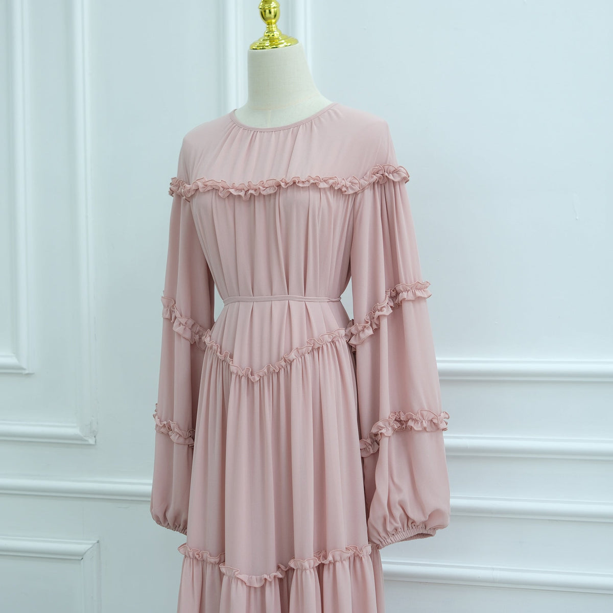 Double-Layer Cake Skirt Modest Dress(MS546) - Mariam's Collection