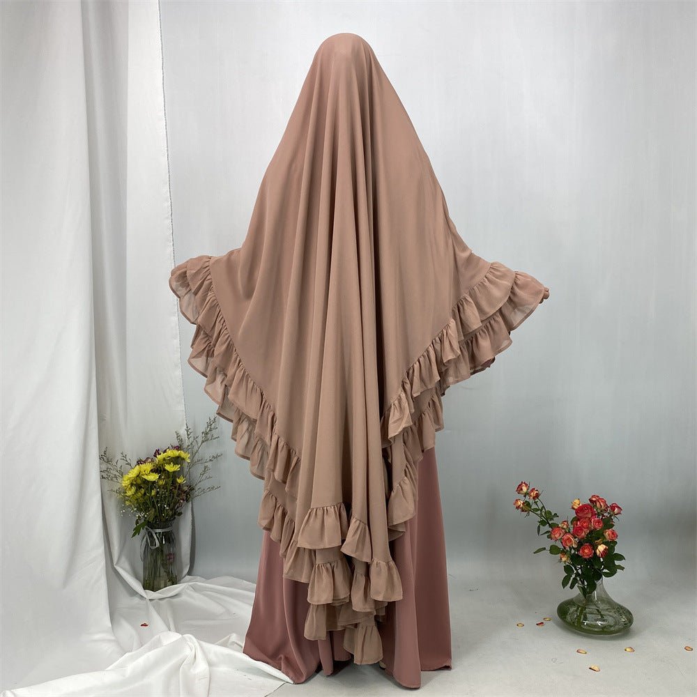 Double Layer Ruffle Trim Khimar(MK032) - Mariam's Collection