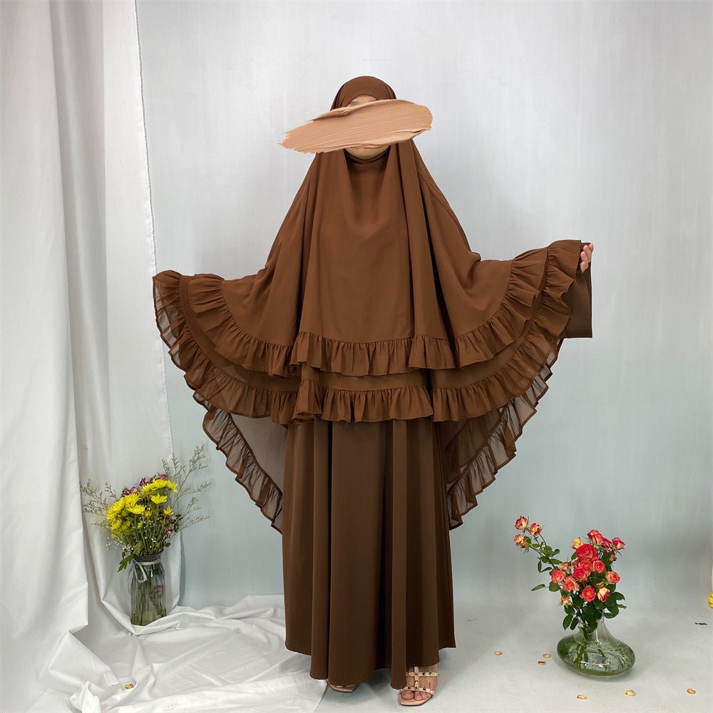 Double Layer Ruffle Trim Khimar(MK032) - Mariam's Collection