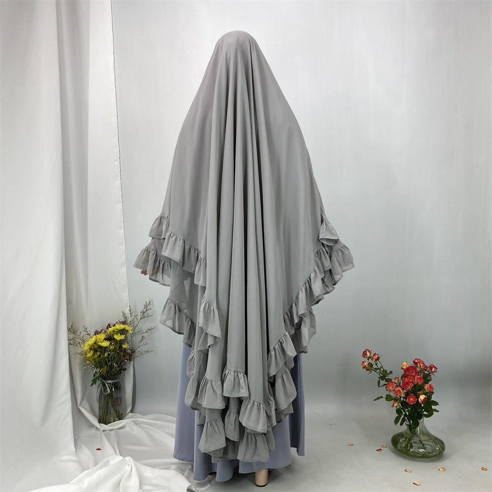 Double Layer Ruffle Trim Khimar(MK032) - Mariam's Collection