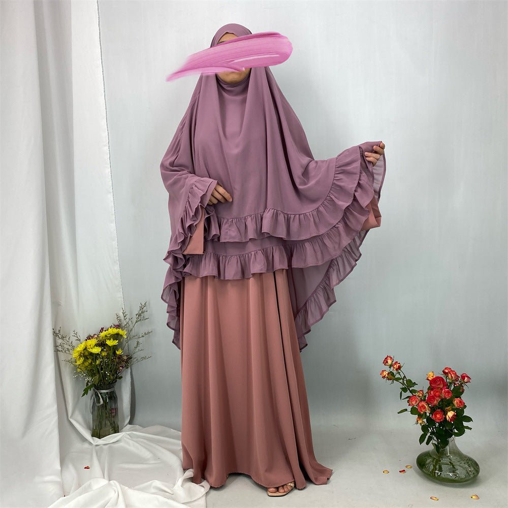 Double Layer Ruffle Trim Khimar(MK032) - Mariam's Collection