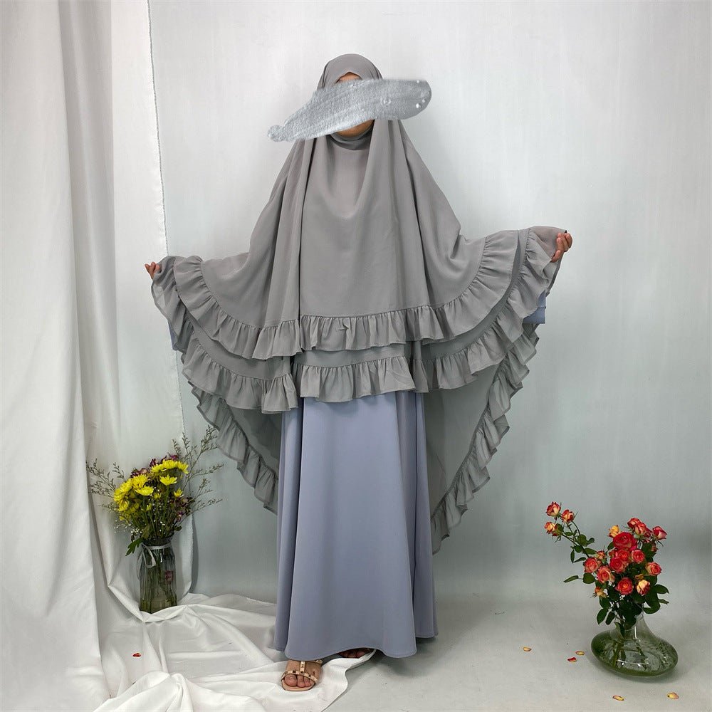Double Layer Ruffle Trim Khimar(MK032) - Mariam's Collection
