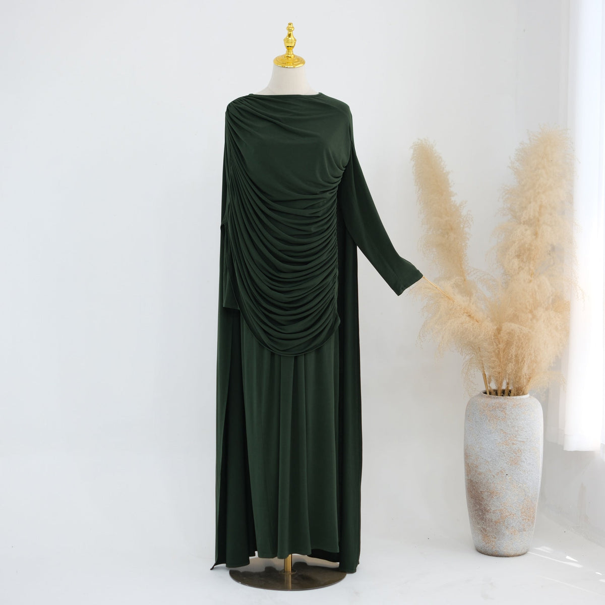 Draped Cape Top & Wide-Leg Trousers Set | Elegant Stretch Two-Piece Outfit(MS586) - Mariam's Collection