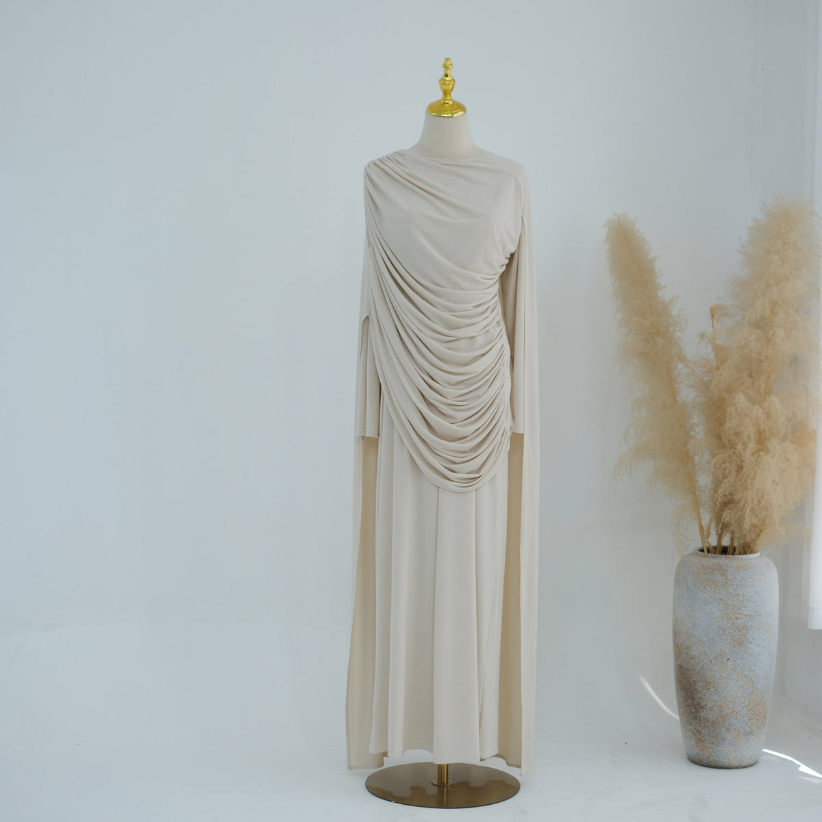 Draped Cape Top & Wide-Leg Trousers Set | Elegant Stretch Two-Piece Outfit(MS586) - Mariam's Collection