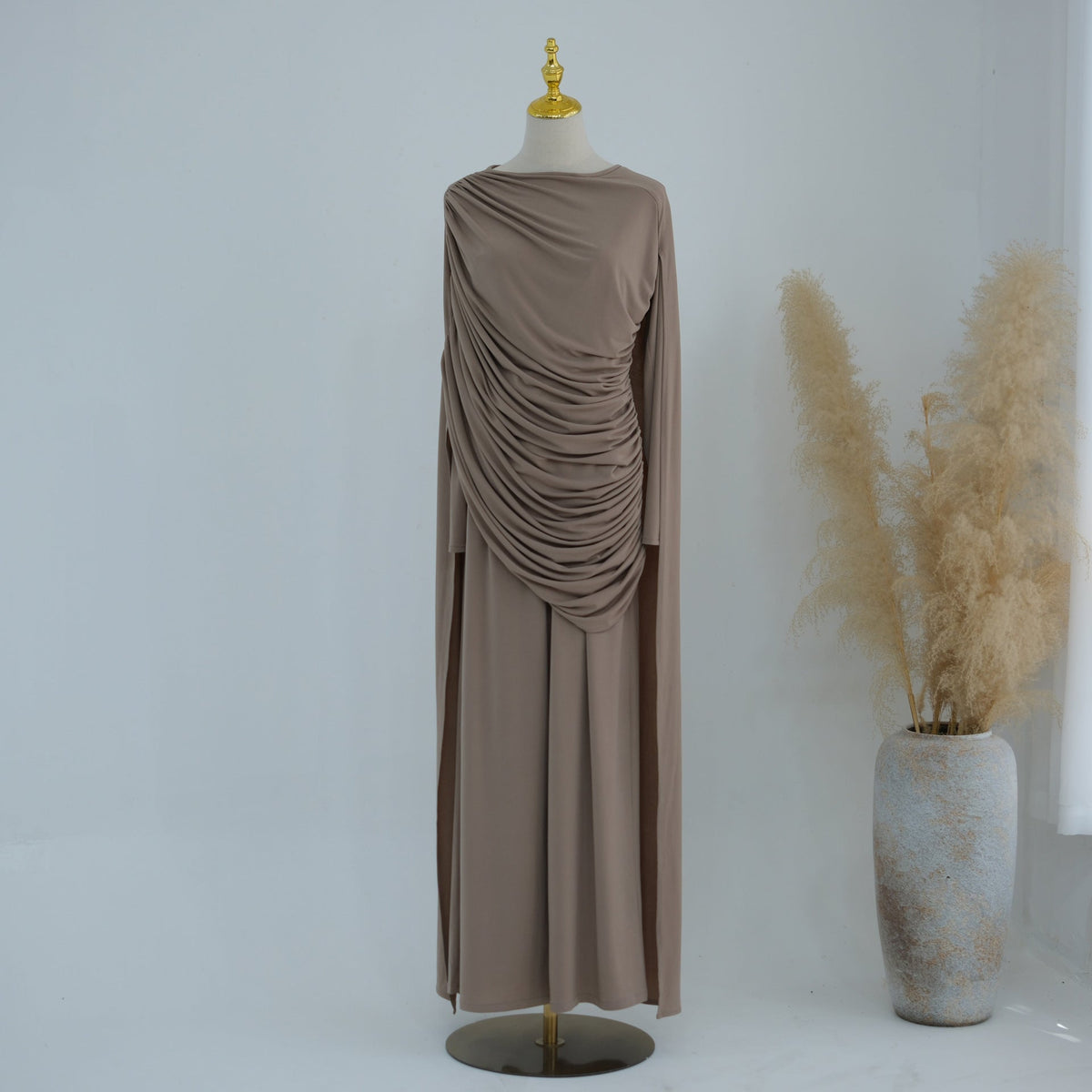 Draped Cape Top & Wide-Leg Trousers Set | Elegant Stretch Two-Piece Outfit(MS586) - Mariam's Collection