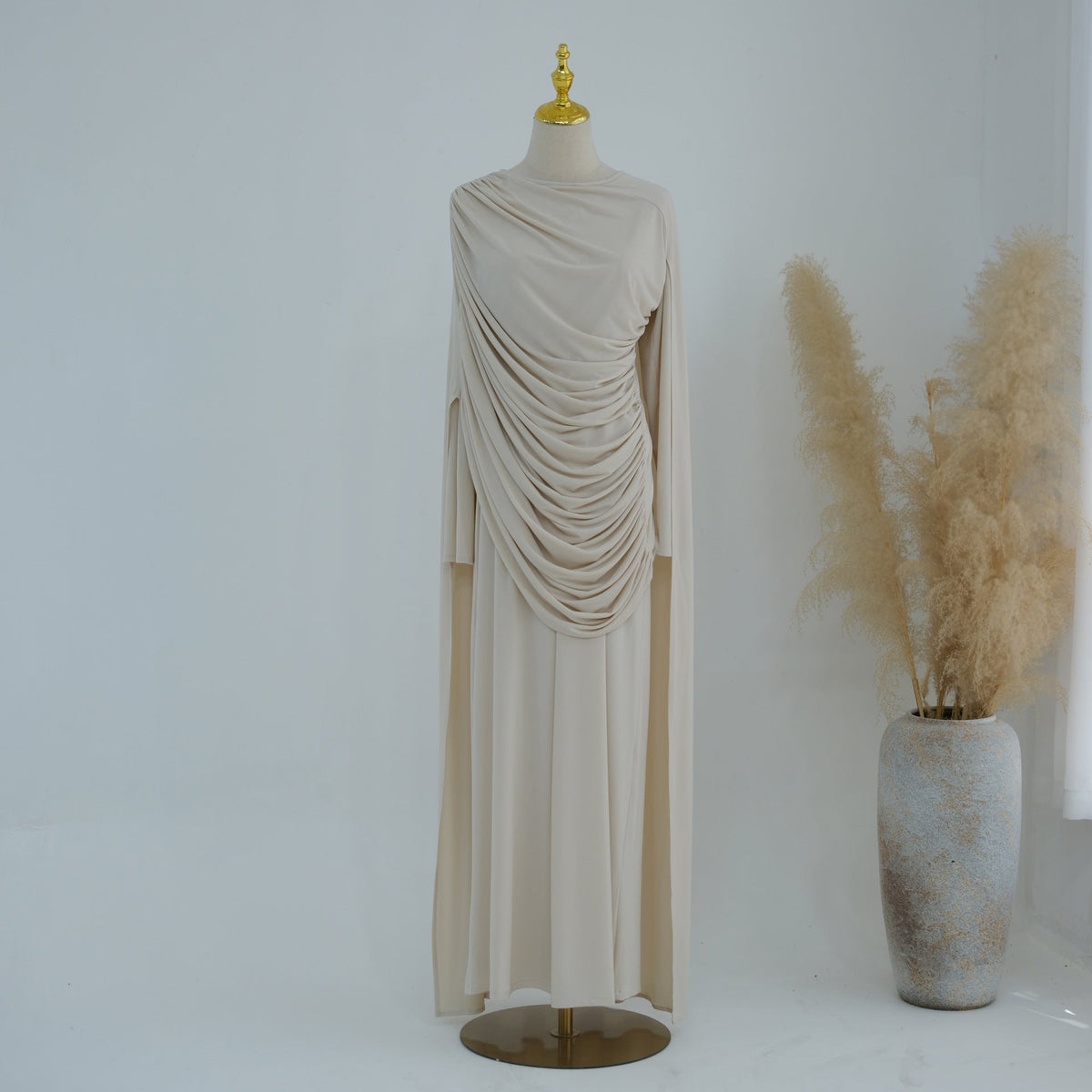 Draped Cape Top & Wide-Leg Trousers Set | Elegant Stretch Two-Piece Outfit(MS586) - Mariam's Collection