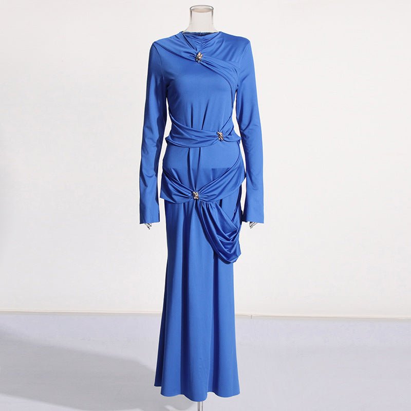 Draped Dress with Jeweled Brooches(MS347) - Mariam's Collection
