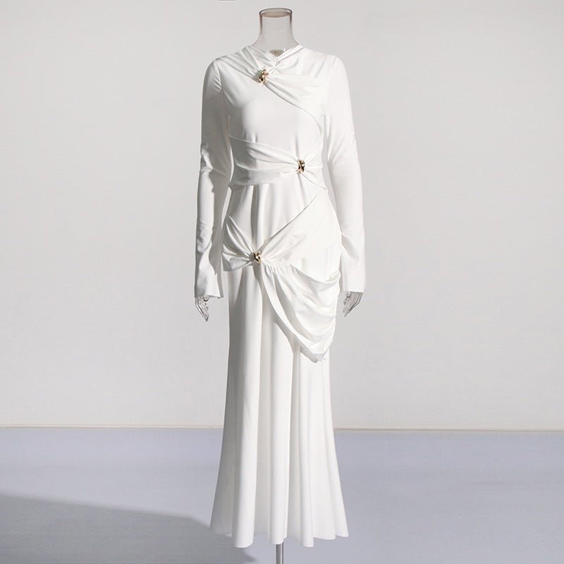 Draped Dress with Jeweled Brooches(MS347) - Mariam's Collection