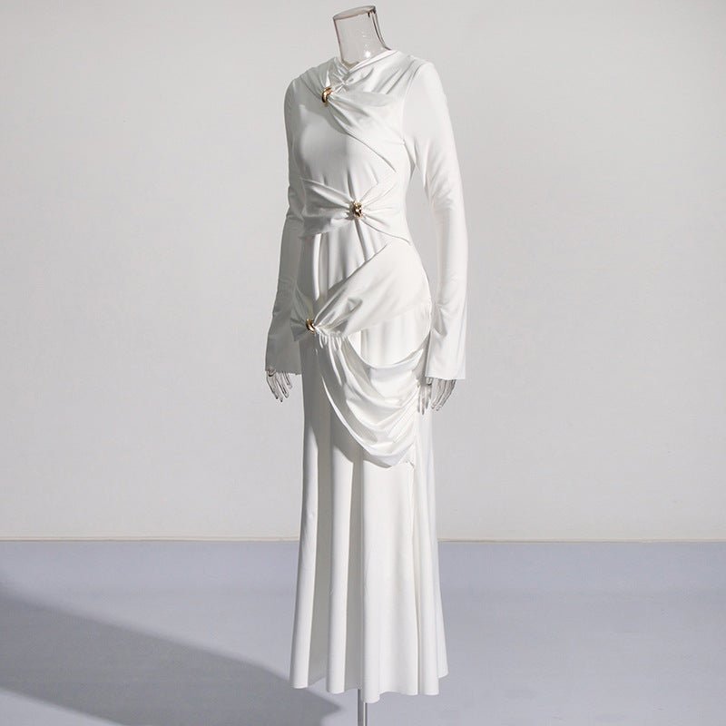 Draped Dress with Jeweled Brooches(MS347) - Mariam's Collection