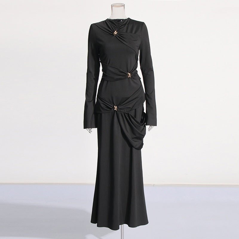 Draped Dress with Jeweled Brooches(MS347) - Mariam's Collection