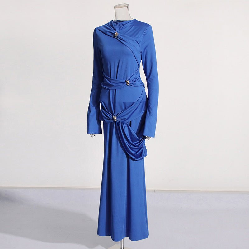 Draped Dress with Jeweled Brooches(MS347) - Mariam's Collection