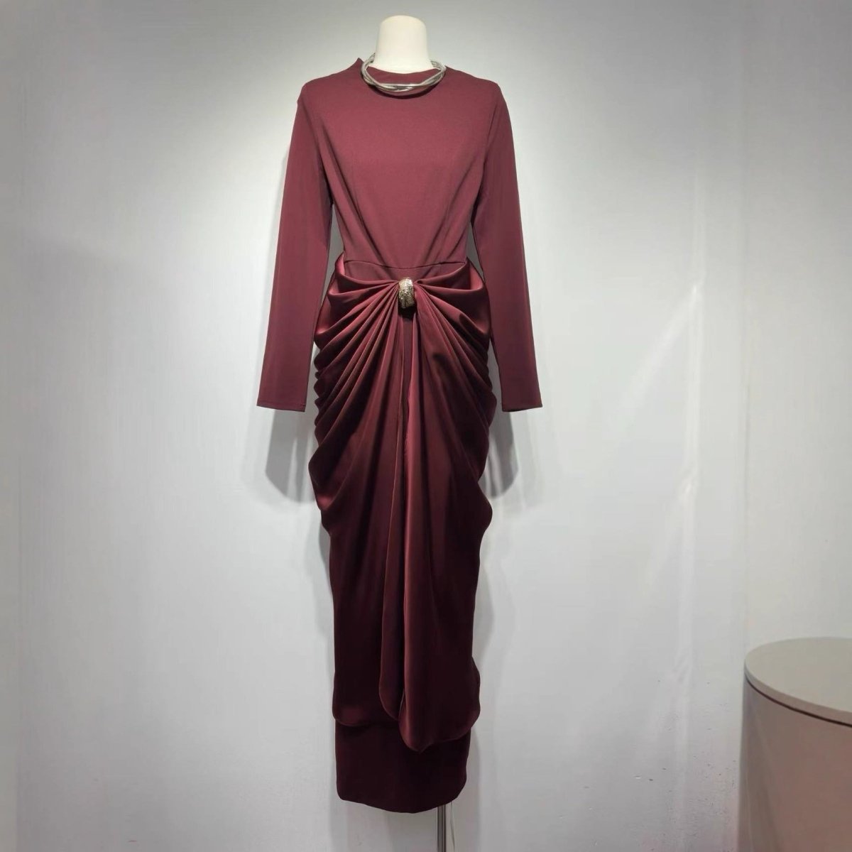 Draped Jersey Maxi Dress – Formal Occasion Jersey Abaya Red / XXL