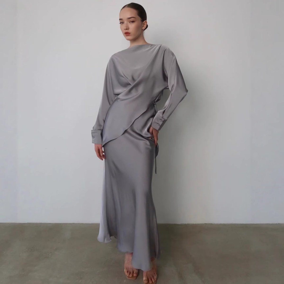 Draped Wrap Top & Maxi Skirt Set(MS333) - Mariam's Collection