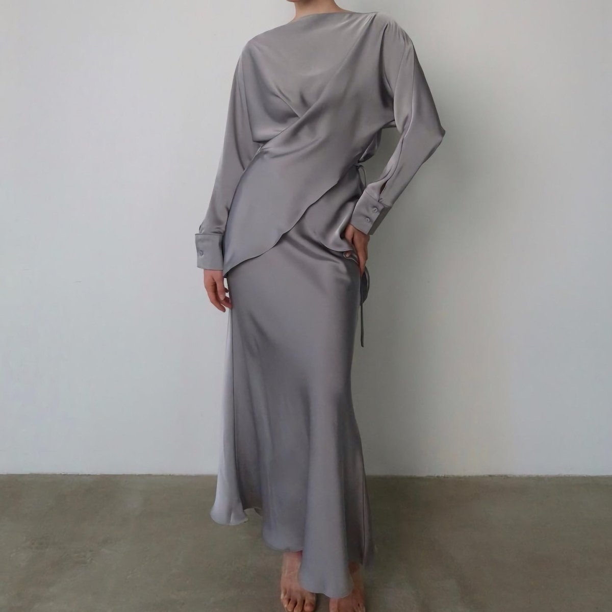 Draped Wrap Top & Maxi Skirt Set(MS333) - Mariam's Collection
