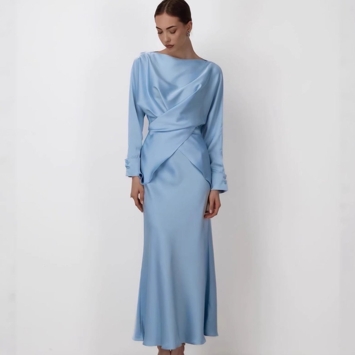 Draped Wrap Top & Maxi Skirt Set(MS333) - Mariam's Collection