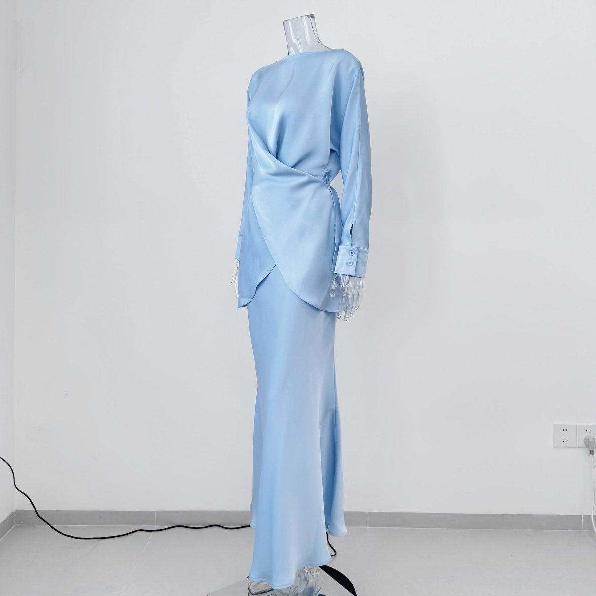 Draped Wrap Top & Maxi Skirt Set(MS333) - Mariam's Collection