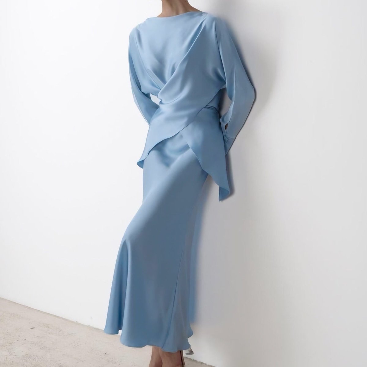 Draped Wrap Top & Maxi Skirt Set(MS333) - Mariam's Collection