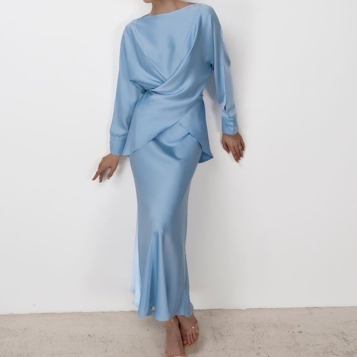 Draped Wrap Top & Maxi Skirt Set(MS333) - Mariam's Collection