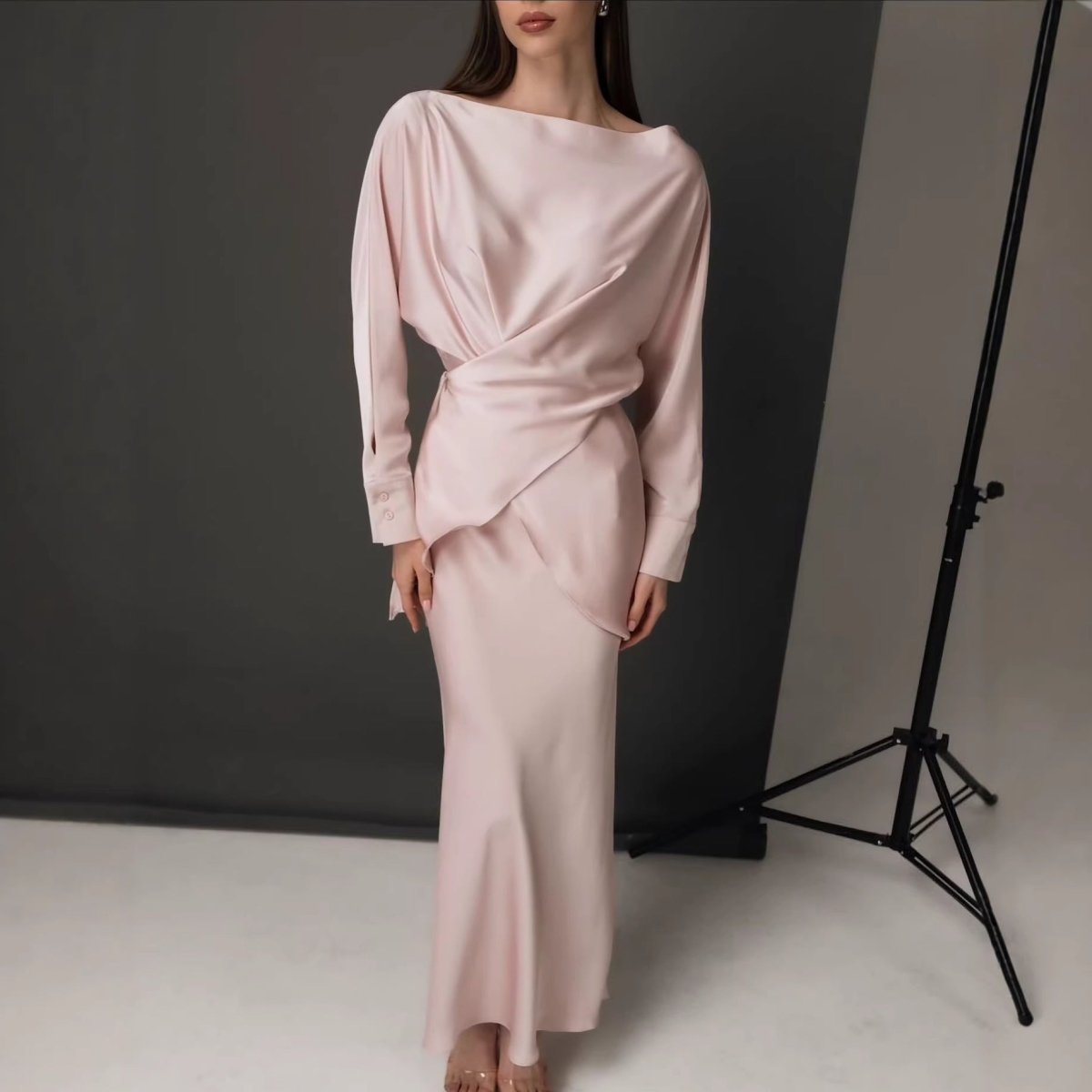 Draped Wrap Top & Maxi Skirt Set(MS333) - Mariam's Collection