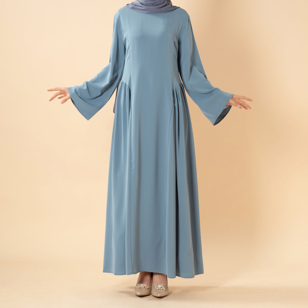 Nida Flared Maxi Dress with Pleated A-Line Skirt & Wide Bell Sleeves(MS435)