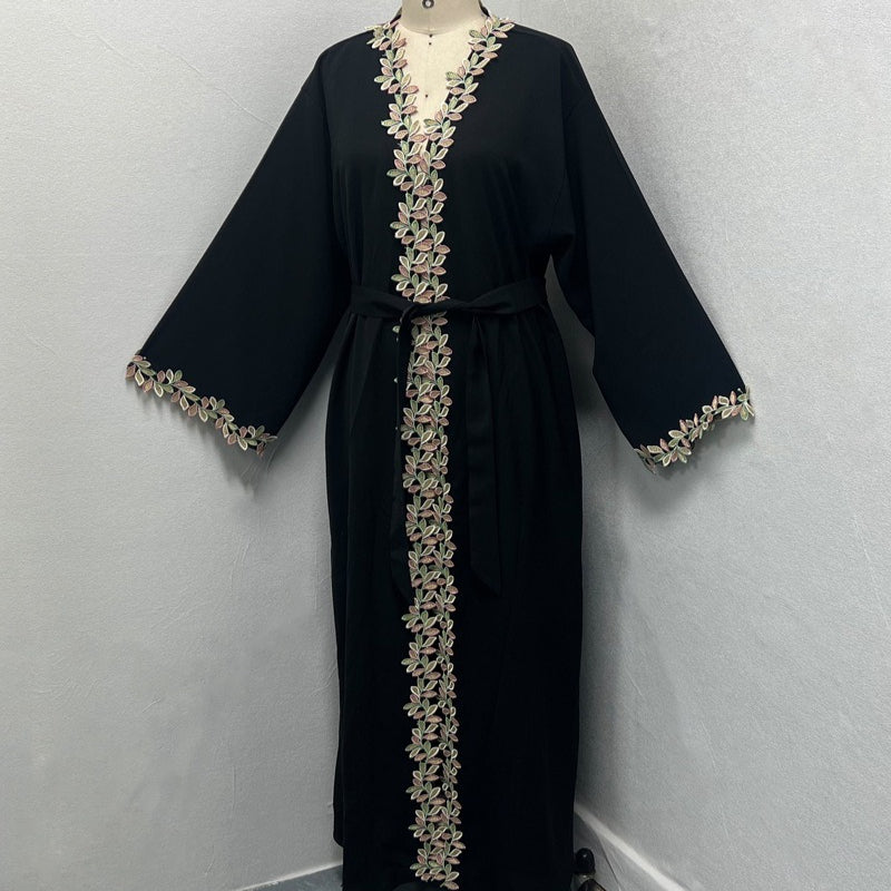 Gold Floral Embroidered Abaya(MOA296)