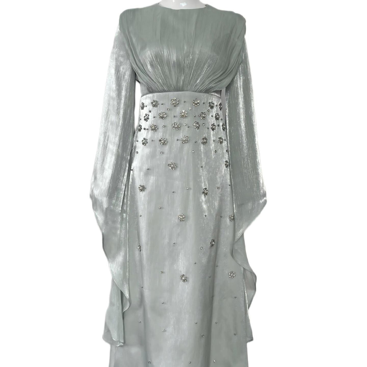 Crystal Embellished Shimmer Satin Maxi Dress(MS541)