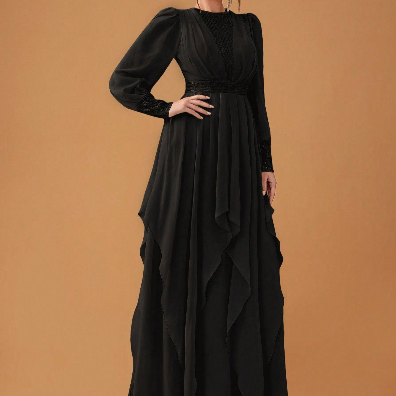 Elegant Chiffon Abaya with Draped Skirt(MS291)