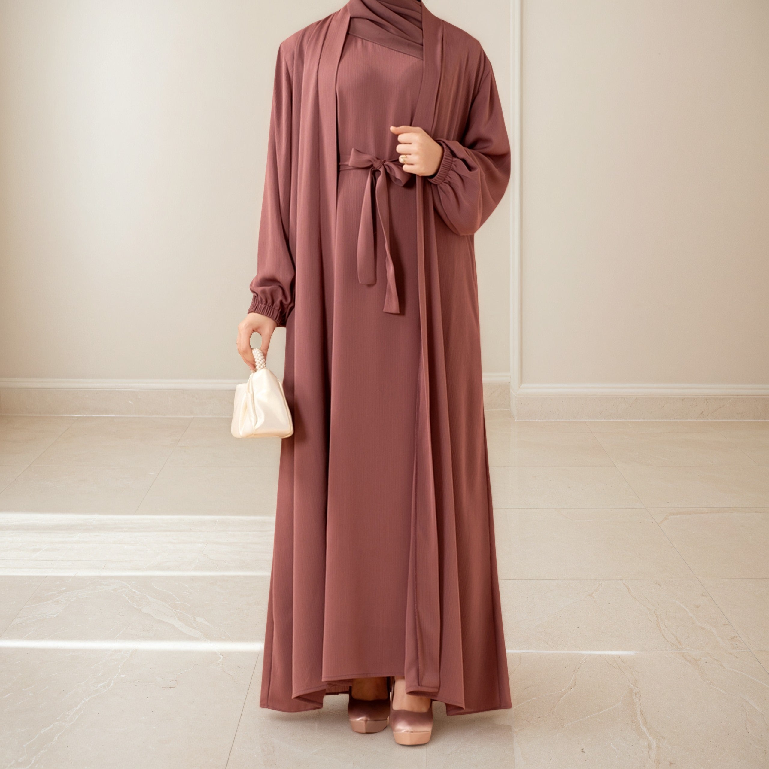 Premium Nida Zoom Open Abaya 3-Piece Set (MOA239)