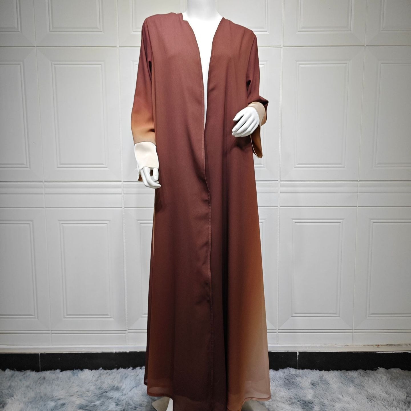 Two-Tone Colour-Block Open Abaya with Matching Hijab(MOA347)