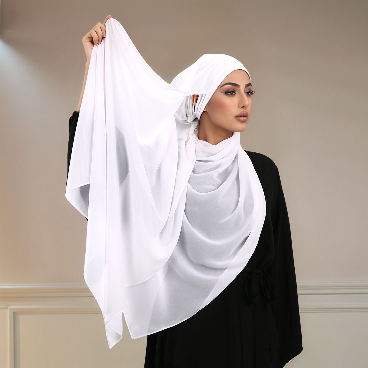 Elegance Modest Hijab Scarf with Ear Holes & Adjustable Undercap (MH156) - Mariam's Collection