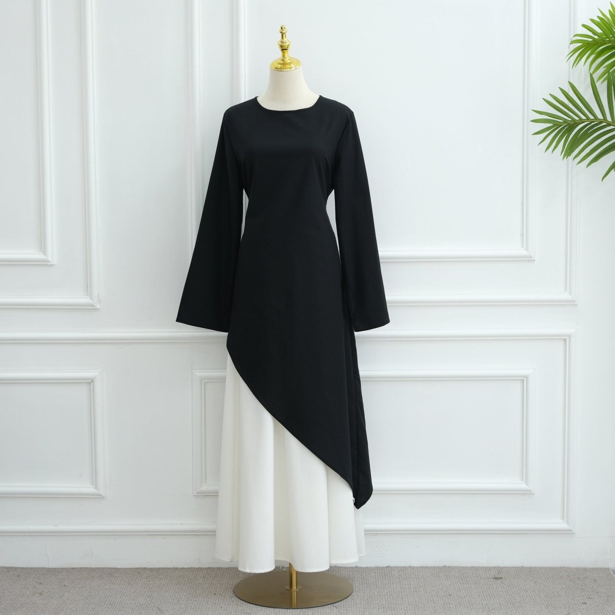 Asymmetric Modest Two-Piece Set | Tunic Top & Maxi Skirt | MS184