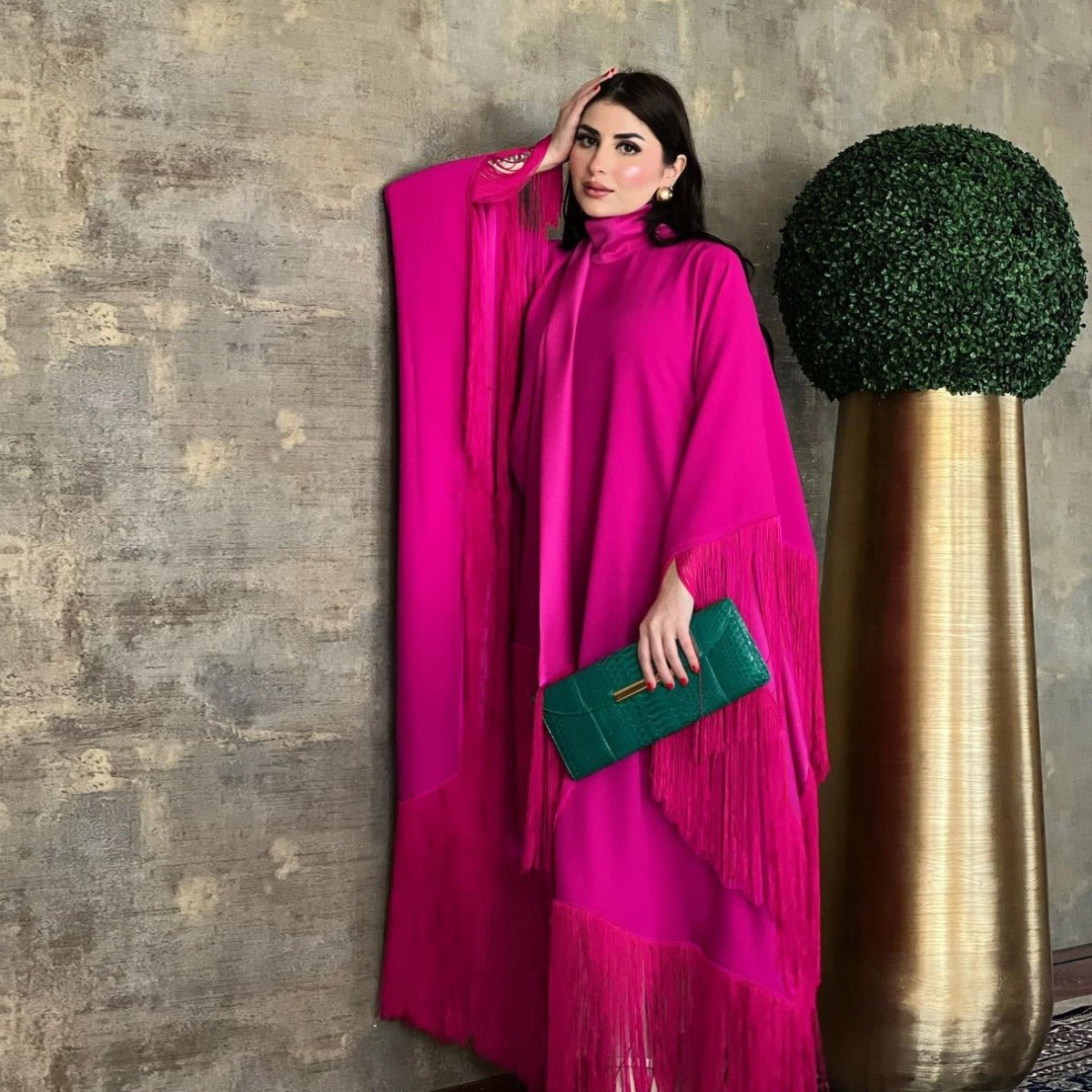Elegant Bat Sleeve Tassel Kaftan | High Fashion Modest Party Dress with Flowy Fringe Details(MA288) - Mariam's Collection