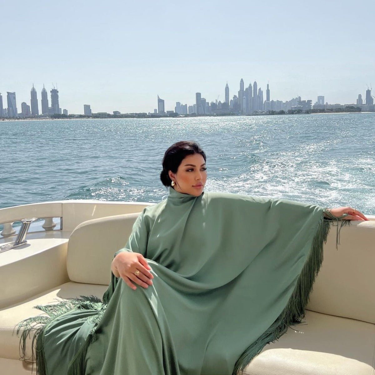 Elegant Bat Sleeve Tassel Kaftan | High Fashion Modest Party Dress with Flowy Fringe Details(MA288) - Mariam's Collection