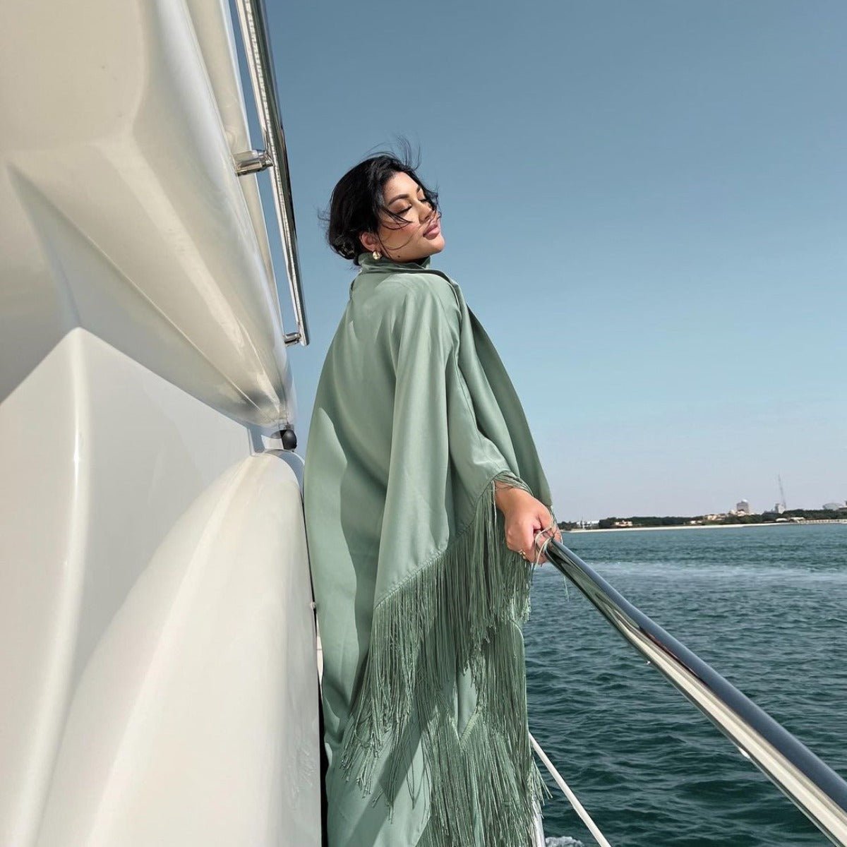 Elegant Bat Sleeve Tassel Kaftan | High Fashion Modest Party Dress with Flowy Fringe Details(MA288) - Mariam's Collection
