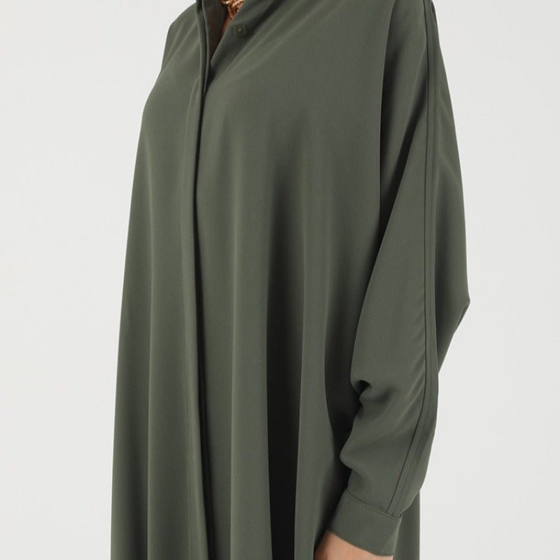 Elegant Batwing Sleeve Maxi Dress with Hidden Button Front | Adjustable Cuff Design(MA316) - Mariam's Collection